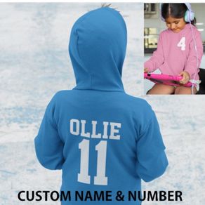 Kids Personalised Sport Hoodie Team Kit NAME & NUMBER Football Netball Hockey Child Custom Hoody Sweatshirt Hooded Soccer
