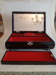 Vintage Large Hand Painted Lacquered Musical Jewelry Box