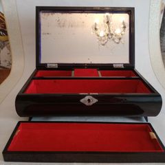 Vintage Large Hand Painted Lacquered Musical Jewelry Box
