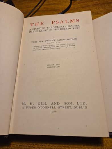1926, Antique Find. The Psalms Patrick Boylan. A study of the Vulgate Psalter in the Light of the Hebrew Text. 2 Volumes. Vintage. Religious.