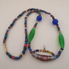 Vintage MultColor Glass Beads With Beautiful Floral Glass bead Pendant Necklace