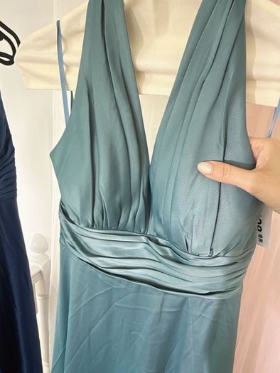 Sage Green Halter Satin High-Slit Long Gown