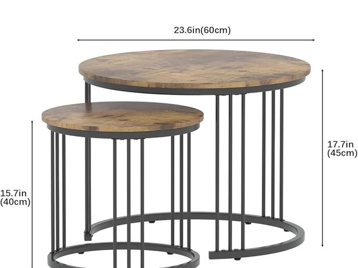 Round Coffee Tables, Set of 2 End Table, Nesting Tables, Side Table with Metal Frame for Living Room/Bedroom/Balcony/Office/Apartment, Diameter 23.6/15.7 IN (Rustic Brown