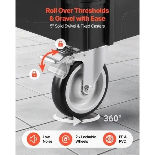Utility Cart, 250 kg Capacity, 2 Tier Service Cart with 360 Swivel & Fixed Wheels (2 with Brakes), Heavy Duty Plastic Rolling with Tray and Pegboard, Tool Storage for Garage Warehouse Workshop