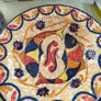 Mexican Decor Fish Motif Plate Cobalt Blue Orange Ceramic Pottery Image 2