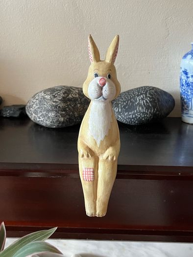 Carved Wooden Rabbit Shelf Sitter
