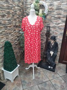 Red Ditsy floral print dress uk18