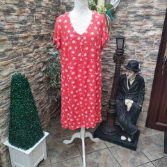Red Ditsy floral print dress uk18