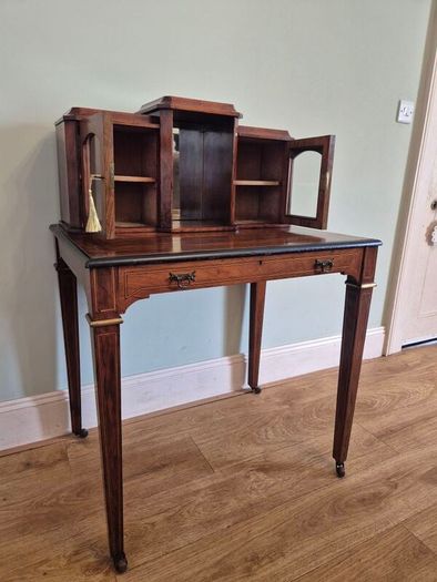 Edwardian inlaid writing desk& carved chair