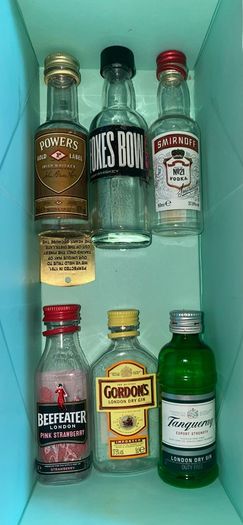 Powers Jameson jack Daniels Whiskey gin belveder vodka empty mini bottles