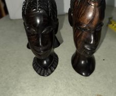 Carved Ebony Wood? Head Man & Woman Bust Tribal Head Statue Figure Set Vintage
