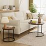 Round Coffee Tables, Removable Set of 2 End Table, Nesting Tables with Black Metal Frame Legs and Marble Black Top for Living Room, Bedroom, Office, Balcony, Apartment (Rustic Brown) Image 4