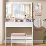 LED Dressing Table with LED Lighting, Vanity Table with Mirror, Adjustable Brightness, 2 Drawers and 3 Open Compartments Image 7