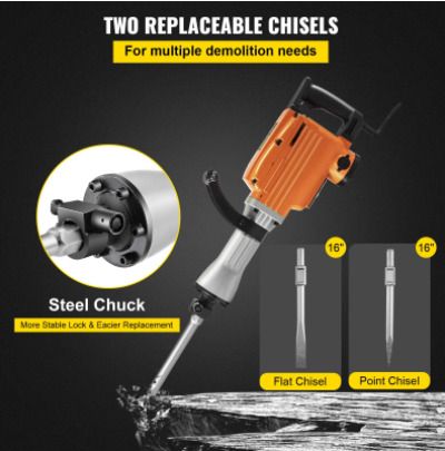 BRAND NEW 1500W Electric Demolition Jack Hammer Drill with 2 Chisels Heavy-Duty Concrete Breaker Chipping Impact Picks