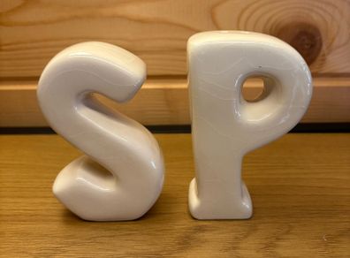 Vintage Ceramic S & P Alphabet Letter Salt & Pepper Shakers MCM Cream White