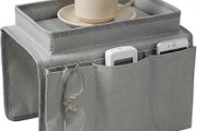 Sofa Arm Chair Tray Organisers Waterproof Non-Slip,Armchair Table Tray,Arm Chair Caddy with 4 Bags for Cup,Drinks,Snack,Phone,Magazines,Books,Glasses &amp; Tablet,Sofa Armrest TV Remote Control Holder