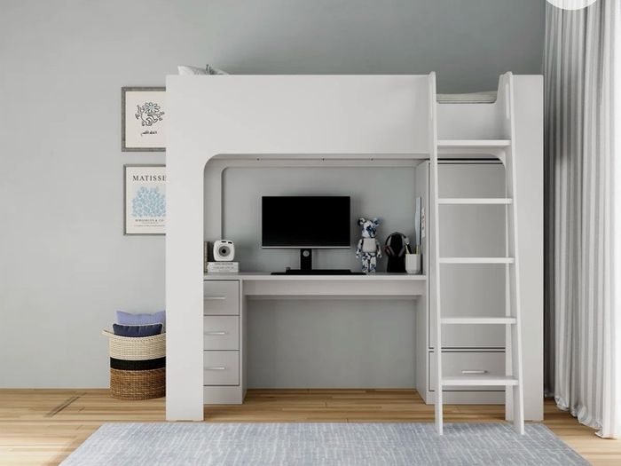 Kids bunk bed/ loft bed with wardrobe and desk