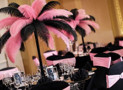 Feather Centrepieces x12 (pink/black)