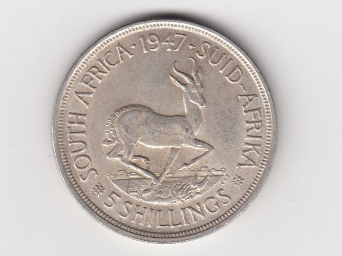 South Africa 5 Shillings 1947 80% Silver Coin (no. G46)