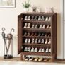 Walnut Shoe Cabinet with Slat Doors 5-Tier Shoe Cabinet with Adjustable Shelves 20 Pairs Image 4