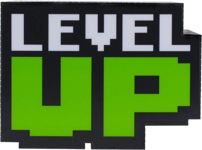 Paladone Level Up Light with Sound  Retro Pixel Design 12cm  Gaming LED Desk Lamp Collectible