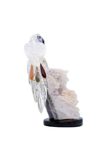 Elegant Crystal Macaw Figurine, Amethyst & Clear Stone, Home Decor Bird Sculpture, Unique Housewarming Gift