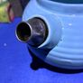 Vintage 1930s blue Ribbed Textured Earthenware Teapot Art Deco Metal Nozzle Image 5