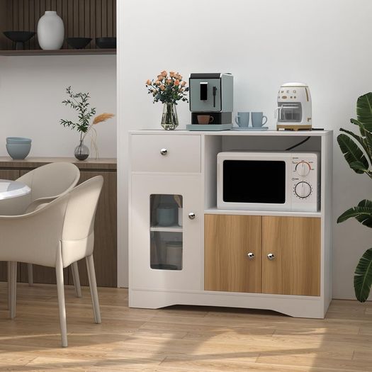 Sideboard for Kitchen, Sideboard with Socket for Microwave, Kitchen Cabinet with Drawers, Storage Cabinet for Dining Room, Kitchen, Living Room, 83 x 40 x 80 cm