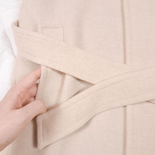 Zara Beige Cream Faux Fur Collar Belted Wrap Long Wool Coat Size L