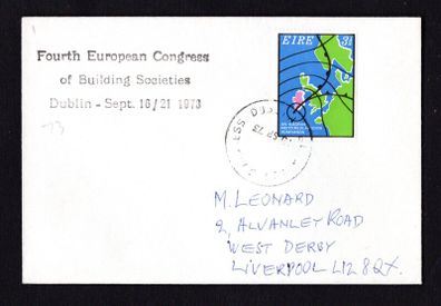 1973 Ireland Fourth European Congress of Buildings Societies 19th September 1976 souvenir Cancel held in Burlington Hotel Dublin tying 3 1/2p meteorological stamp cover