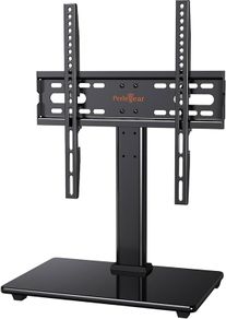 NEW SALE | Universal Table Top Pedestal TV Stand for 32"-55" LED Plasma Flat Curved Screens, Height Adjustable TV stand with Tempered Glass Base & Cable Management, Holds 40 KG Max.VESA 400x400mm