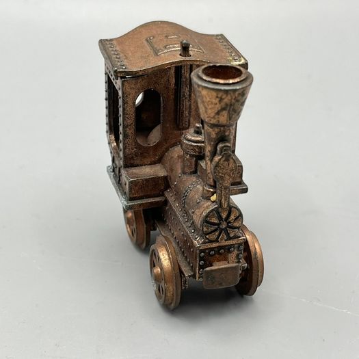 Vintage Antique Rustic Metal Brass Art Miniature 3" Train Model Made In Italy