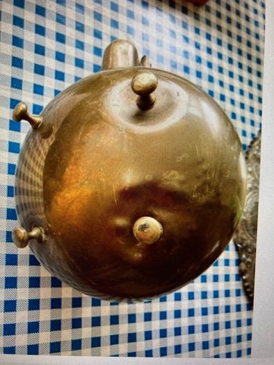 Vintage Kettle & Vintage Fruit Tray with Wooden Inset.