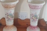 2 Big Vintage Floral Flute Vases