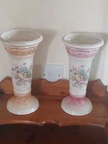 2 Big Vintage Floral Flute Vases