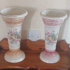 2 Big Vintage Floral Flute Vases