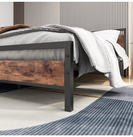 King Size Bed Frame with Wood Headboard