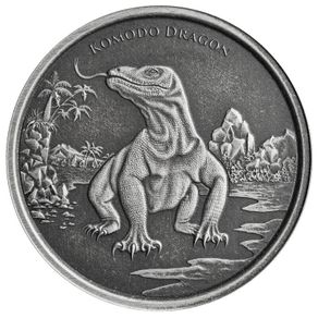 2022 Tokelau 2 Dollars 1 oz Silver Bullion Coin - Komodo Dragon Antique Finish BU (In Capsule)