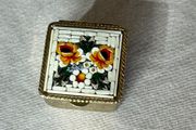 Vintage Italian Micro Mosaic Trinket Box - Murano Glass Yellow Flowers - 1960s
