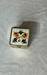 Vintage Italian Micro Mosaic Trinket Box - Murano Glass Yellow Flowers - 1960s