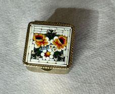 Vintage Italian Micro Mosaic Trinket Box - Murano Glass Yellow Flowers - 1960s