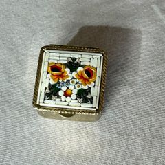 Vintage Italian Micro Mosaic Trinket Box - Murano Glass Yellow Flowers - 1960s