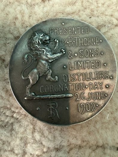 1902 Edward VII Coronation Silver Medal, R. Thorne and Sons Distillers