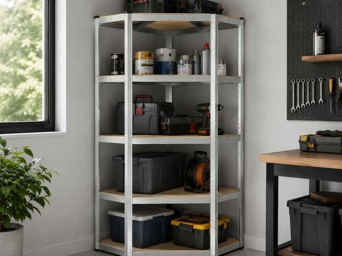Heavy Duty Corner Shelving Unit 875kg 5 Tier Garage Storage Shelf Silver Natural Beige