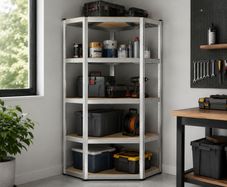 Heavy Duty Corner Shelving Unit 875kg 5 Tier Garage Storage Shelf Silver Natural Beige