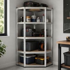 Heavy Duty Corner Shelving Unit 875kg 5 Tier Garage Storage Shelf Silver Natural Beige