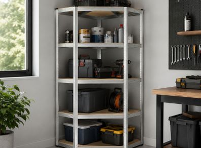 Heavy Duty Corner Shelving Unit 875kg 5 Tier Garage Storage Shelf Silver Natural Beige