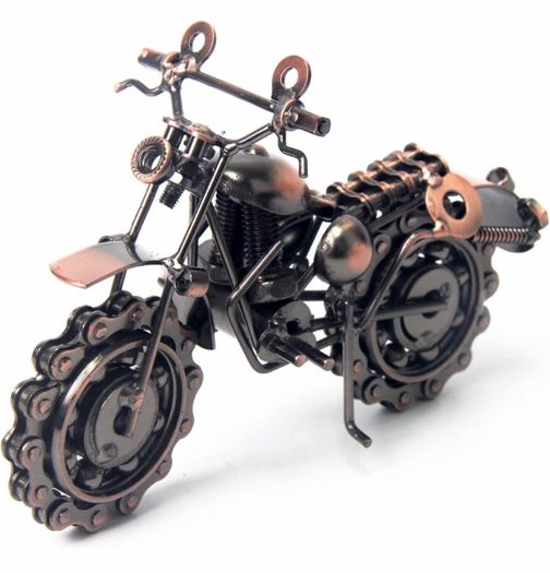 Signstek Vintage Handcrafted Iron Motorbike Model with Chainwheel as Collectible Art Sculpture for Motorcycle Lovers, Bronze Tone Metal