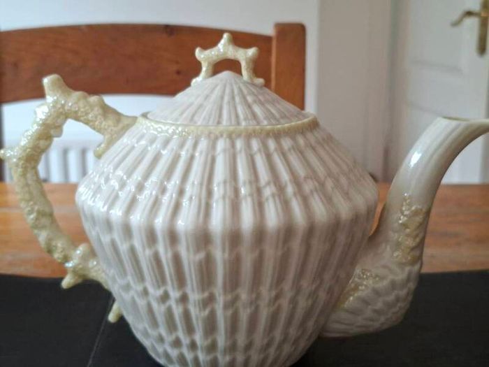 Beleek Limpet teapot with creamer & Sugar bowl