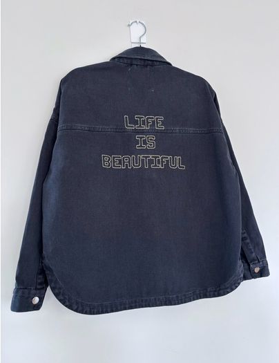 Mos Mosh denim embroidered overcoat